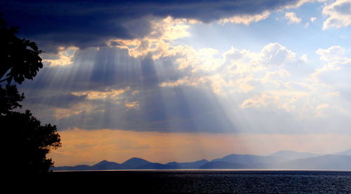 Scenic view of silhouette mountains against sky at sunset