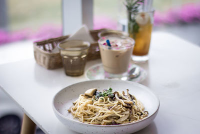 Close-up of tea served on table