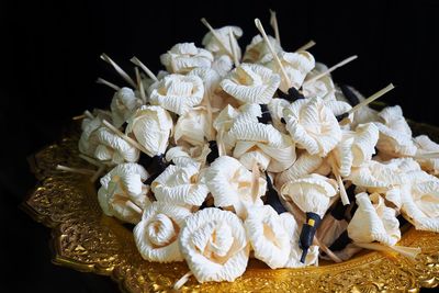 High angle view of ice cream over black background