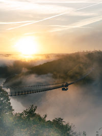 High angle view of a suspension bridge against sky during sunset in the harz mountains 