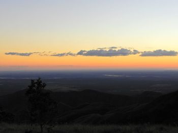 Scenic view of silhouette mountains against sky during sunset