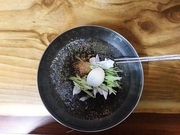 High angle view of flower pot on table