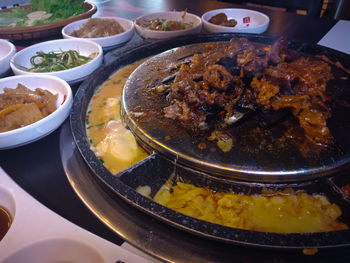 High angle view of meal served in plate