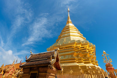 Low angle view of pagoda against sky