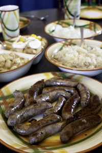 Close-up of sausages in plate