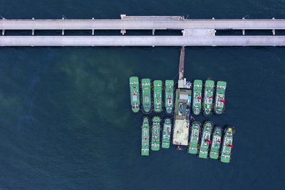 High angle view of boats in river