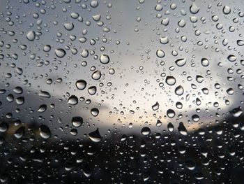 Full frame shot of raindrops on glass window