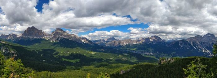 Scenic view of mountains against cloudy sky