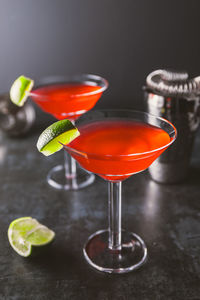 Close-up of wineglass on table