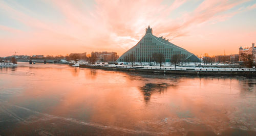 Beautiful winter view of the latvian national library.