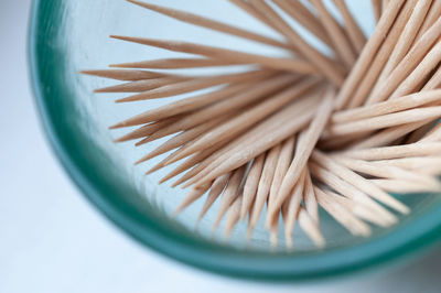 High angle view of rice in bowl on table