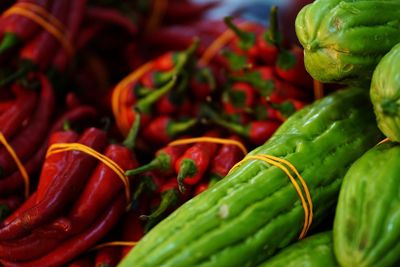 Close-up of red chili peppers for sale in market