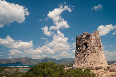 Castle by mountain against sky