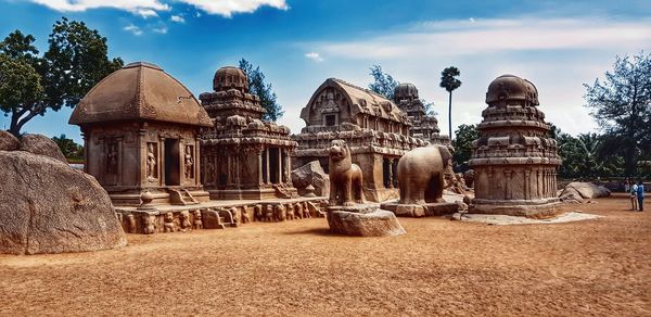 View of temple against building