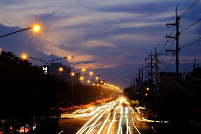 Light trails on road at night