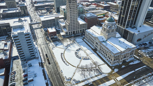 High angle view of buildings in city