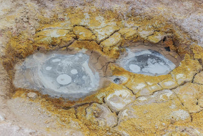 High angle view of water on rock