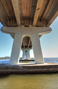 Low angle view of bridge over sea against sky