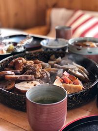 Close-up of meal served on table