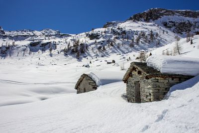 Scenic view of snow covered mountains