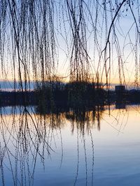 Scenic view of lake against sky at sunset