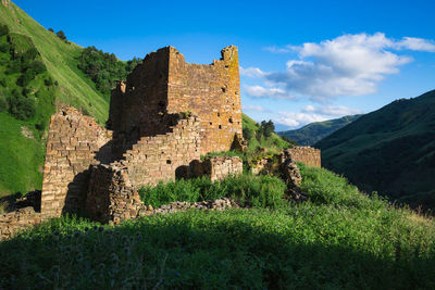 Old ancient historical towers of the chechens in the caucasus mountains. old ruins of building