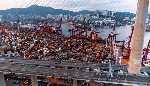 Container ship loading and unloading in  sea port.