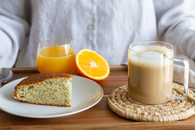 Close-up of breakfast served on table