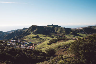 High angle view of mountains against sky