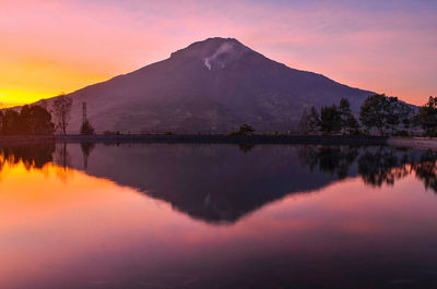 Scenic view of lake against sky during sunset