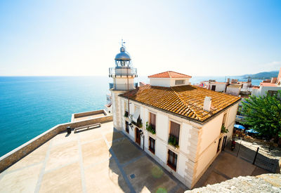 High angle view of sea against clear sky