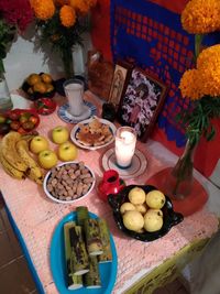 High angle view of fruits on table