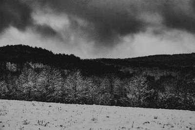 Scenic view of snow covered mountains against sky