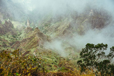 Scenic view of valley and mountains