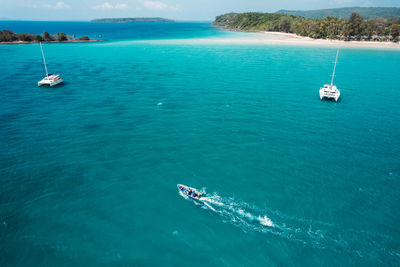 High angle view of ship in sea