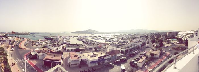 High angle view of city at waterfront