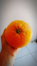 Close-up of hand holding orange