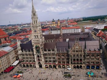 High angle view of buildings in city