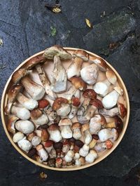 High angle view of food in container on table