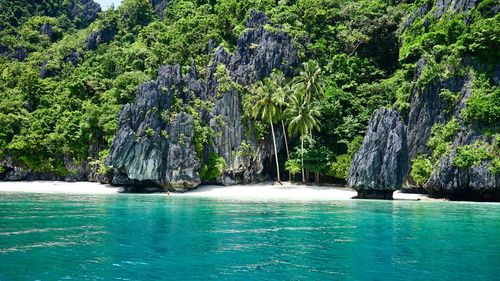 Panoramic shot of rocks in sea