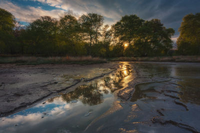 Scenic view of river against sky during sunset