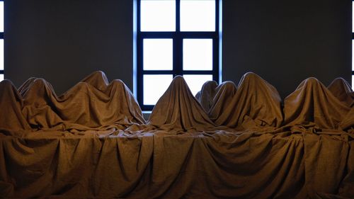 Close-up of curtain against window