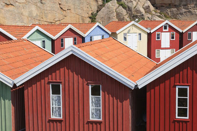 Colorful wooden sheds at smögen in sweden