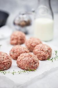 Close-up of meat in plate on table