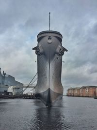 Ship in water against sky