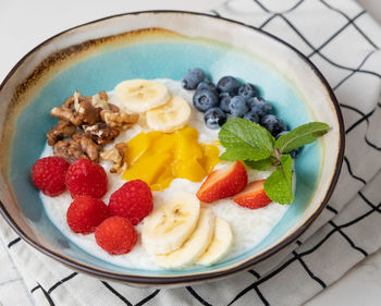 High angle view of breakfast served in bowl