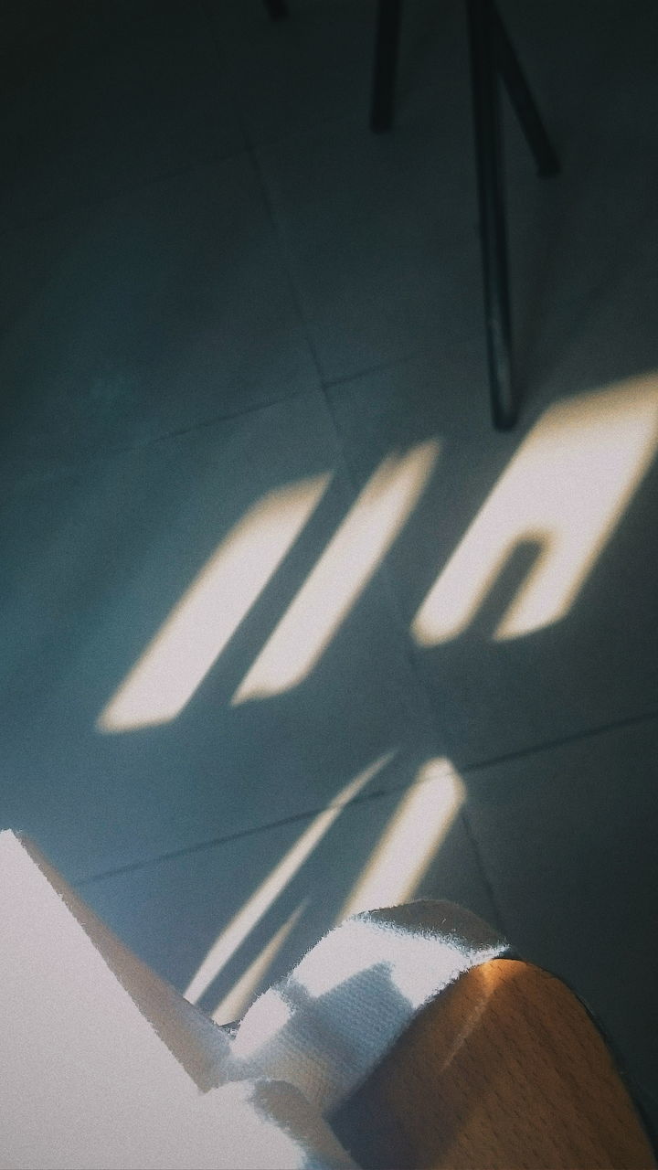 HIGH ANGLE VIEW OF SUNLIGHT FALLING ON FLOOR IN BEDROOM