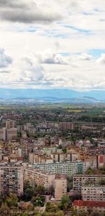 High angle shot of townscape against sky