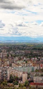 High angle shot of townscape against sky