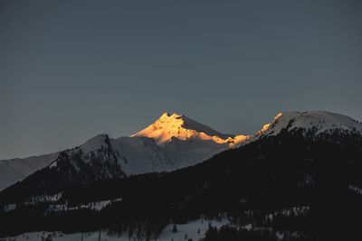 Scenic view of snowcapped mountains against clear sky